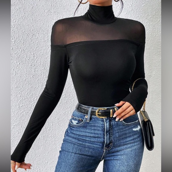 Boho mesh insert high neck blouse - Picture 1 of 6